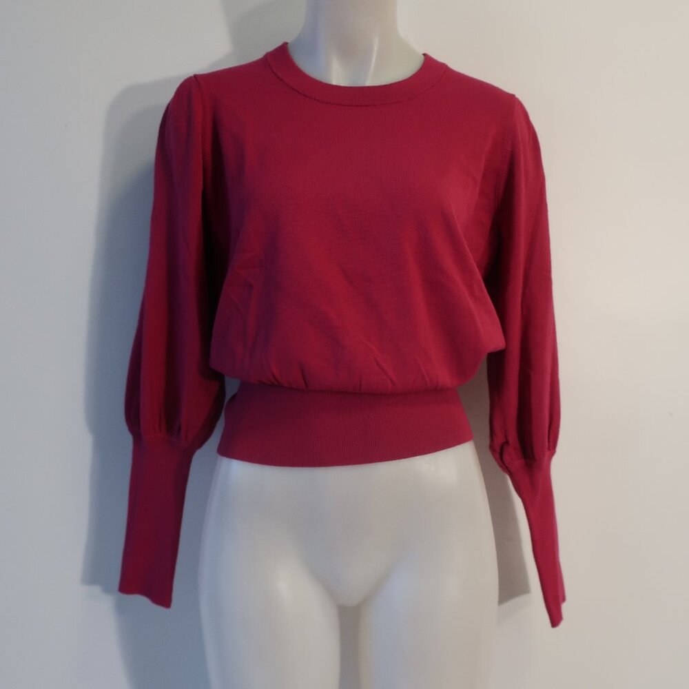 NWT Womens Minnie Rose Red Cotton Puff Sleeve Knit Sweater XL *